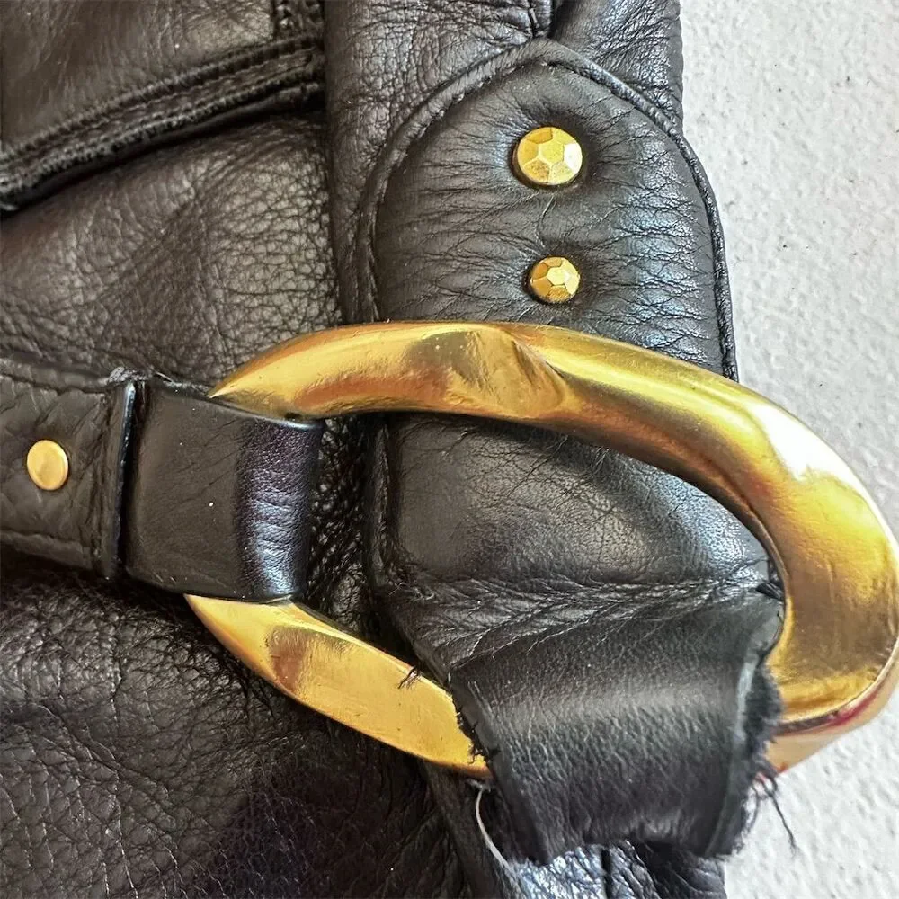 Sigrid Olsen Black Soft Leather Hobo Handbag Gold Hardware Magnetic Closure